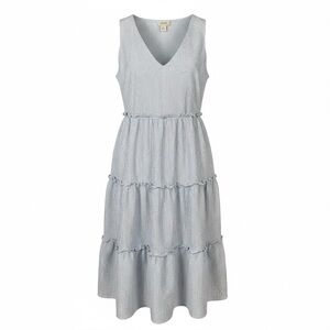 J.Crew Women’s 2 Seersucker Ruffle‎ Mini Dress Blue White Stripe Cotton